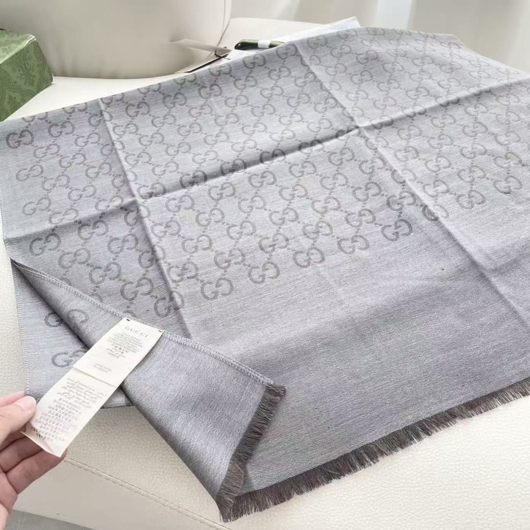 GG Houndstooth Scarf 180CM Gray Cashmere 288132