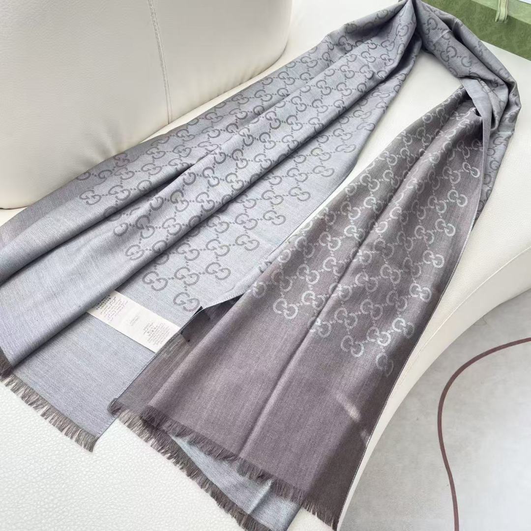 GG Houndstooth Scarf 180CM Gray Cashmere 288132