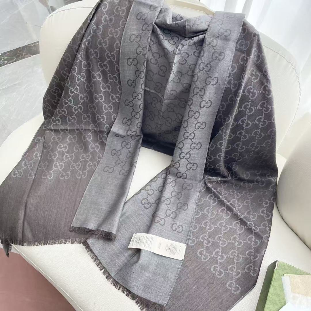 GG Houndstooth Scarf 180CM Gray Cashmere 288132