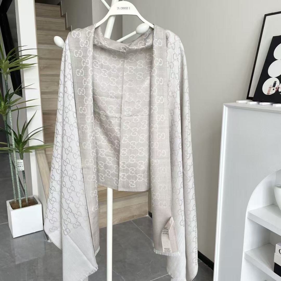 GG Houndstooth Scarf 180CM Light Beige Cashmere 288134