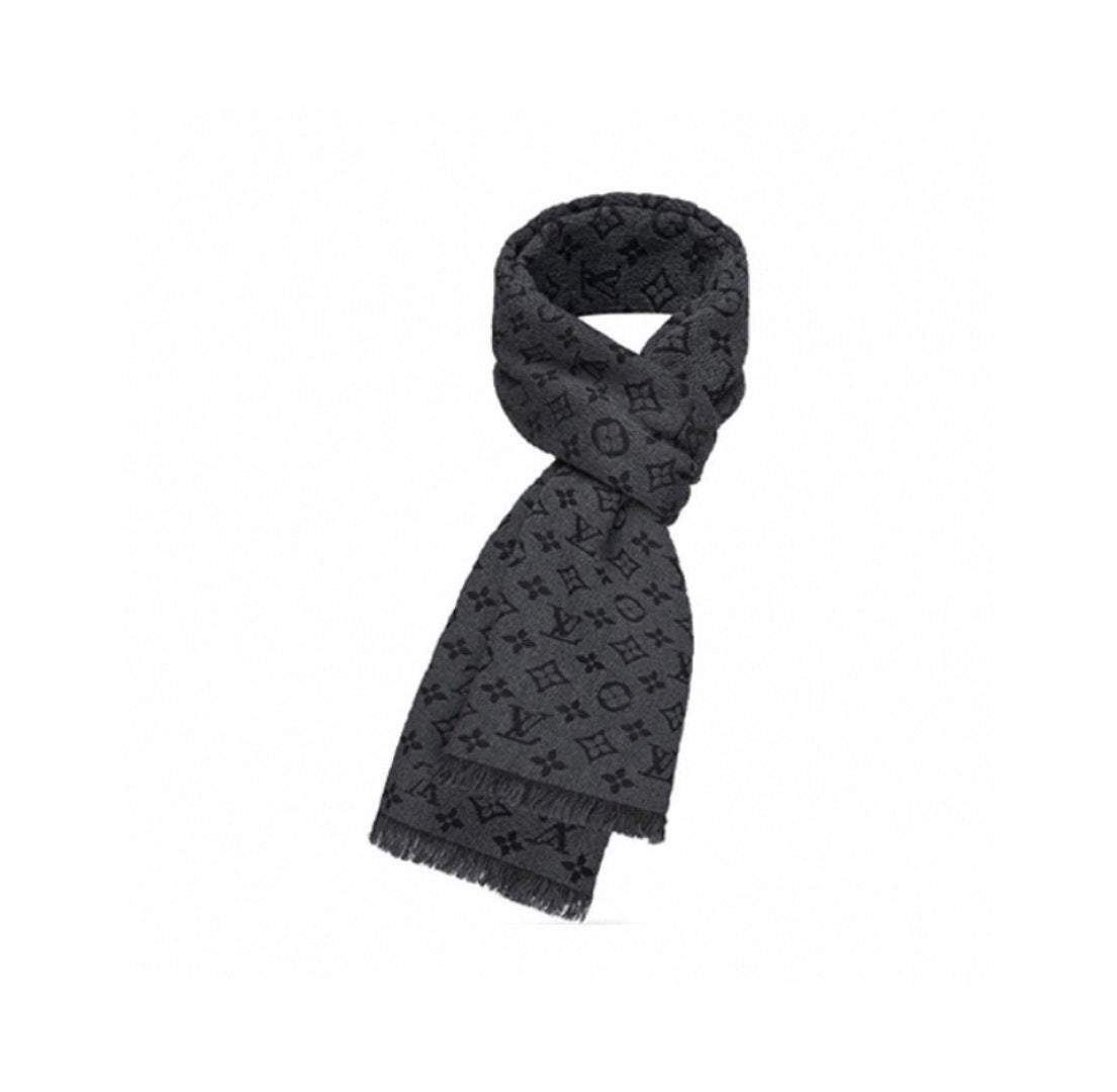 LV Men Scarf 180cm Gray Wool 967166