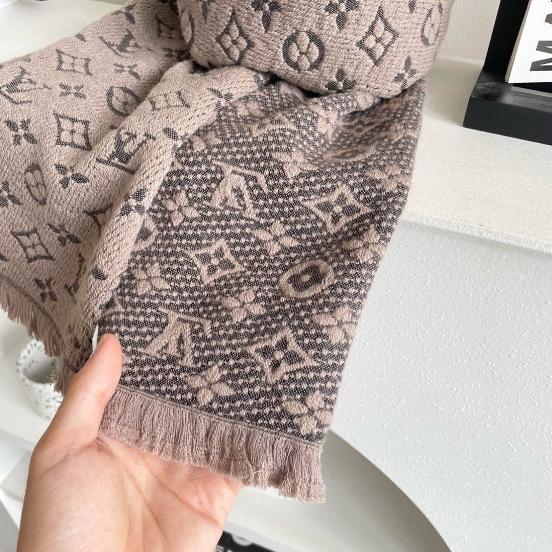 LV Men Scarf 180cm Light Brown Wool 967167