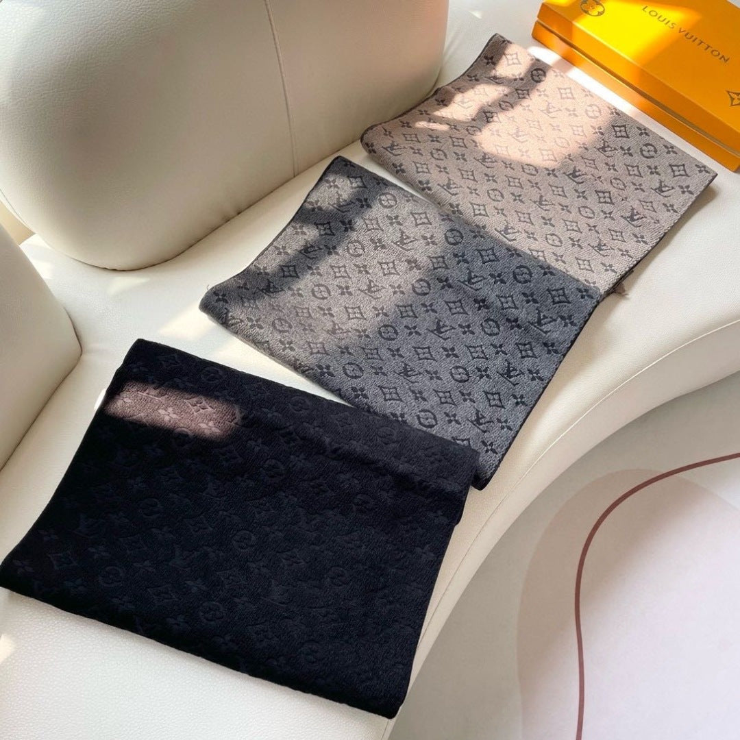 LV Men Scarf 180cm Black Wool 967168