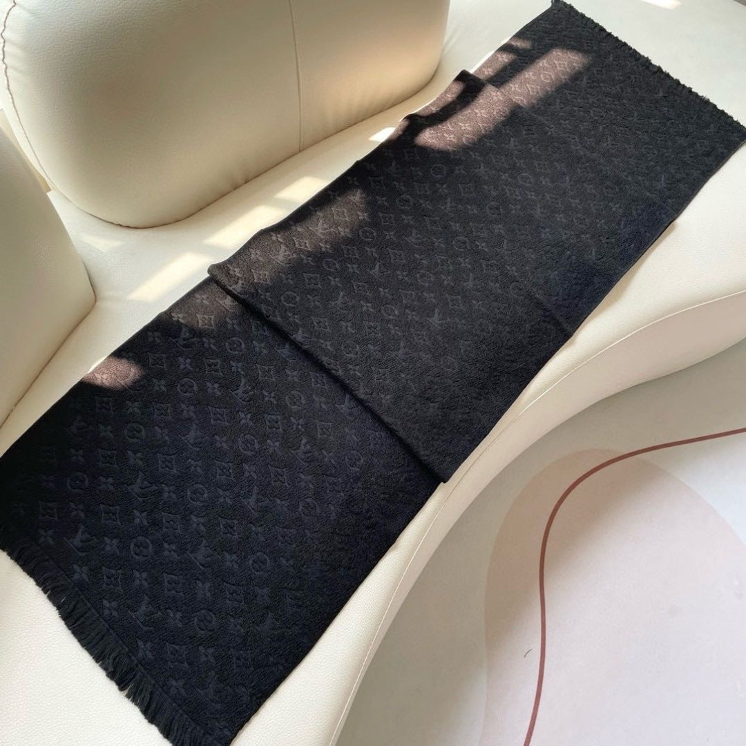 LV Men Scarf 180cm Black Wool 967168