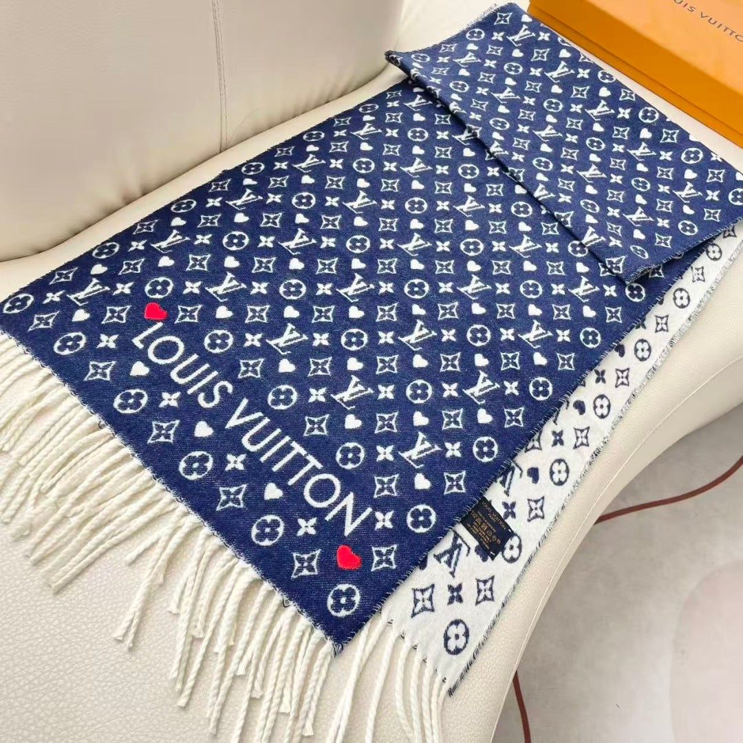 LV Studdy Reykjavik Scarf 180cm Blue Wool 967171