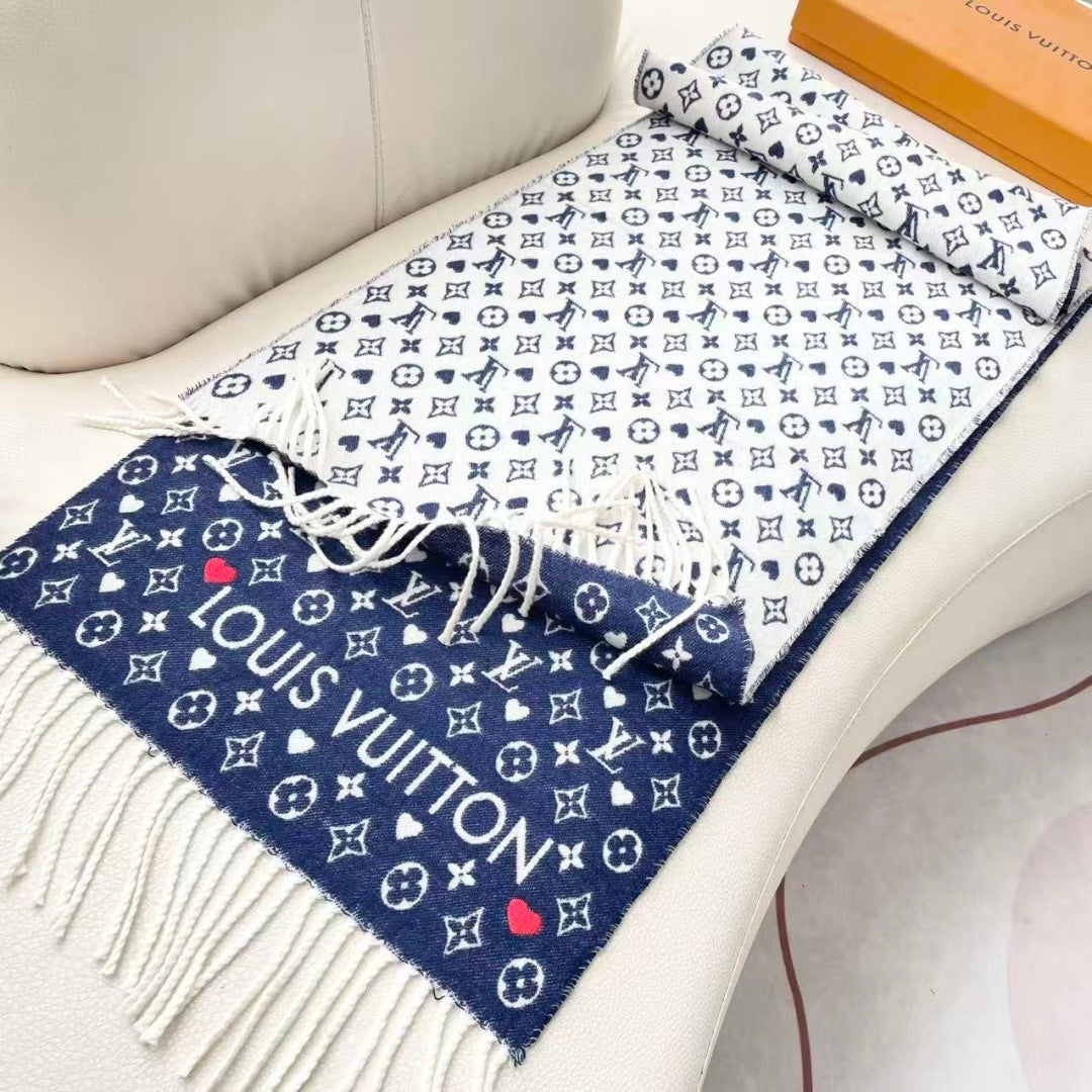 LV Studdy Reykjavik Scarf 180cm Blue Wool 967171