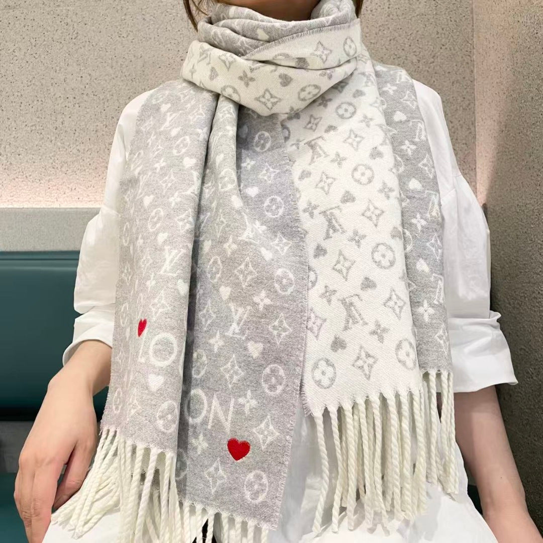 LV Studdy Reykjavik Scarf 180cm Light Gray Wool 967172