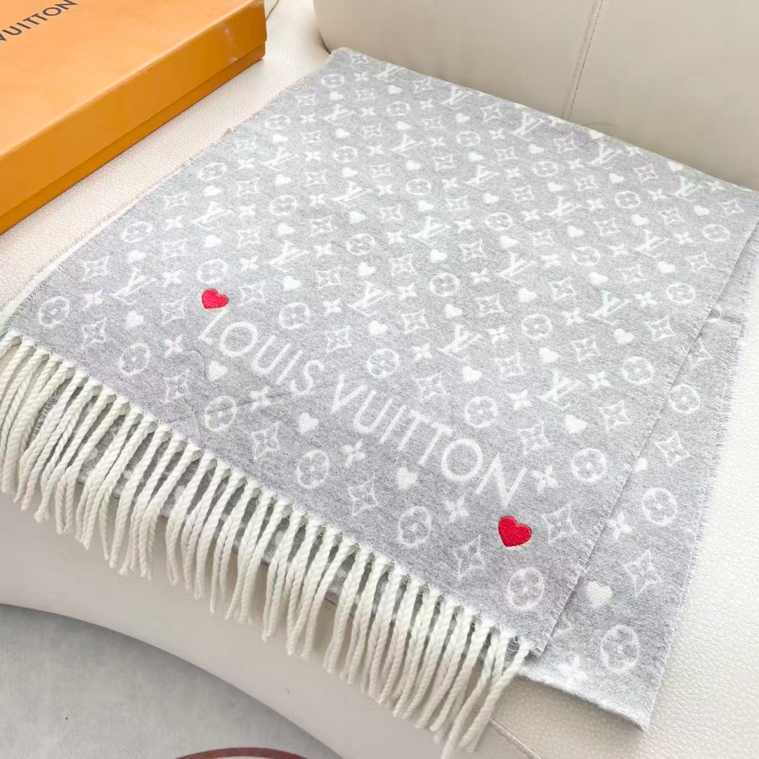 LV Studdy Reykjavik Scarf 180cm Light Gray Wool 967172