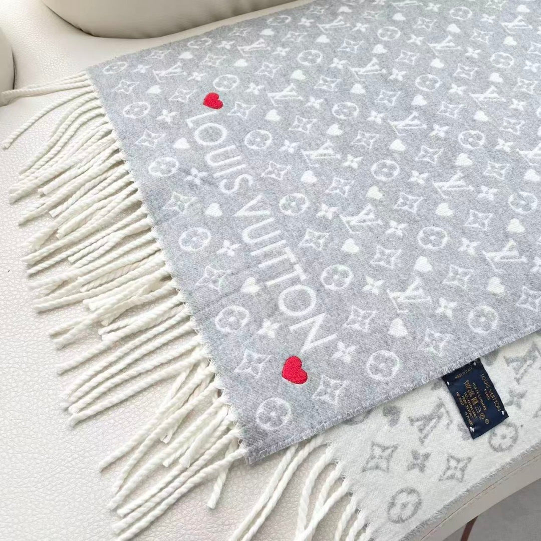 LV Studdy Reykjavik Scarf 180cm Light Gray Wool 967172
