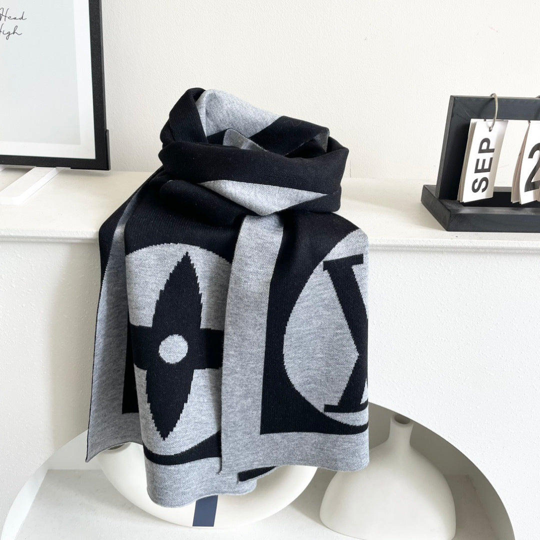 LV Exclusive Scarf 180cm Black Gray Cashmere 968497