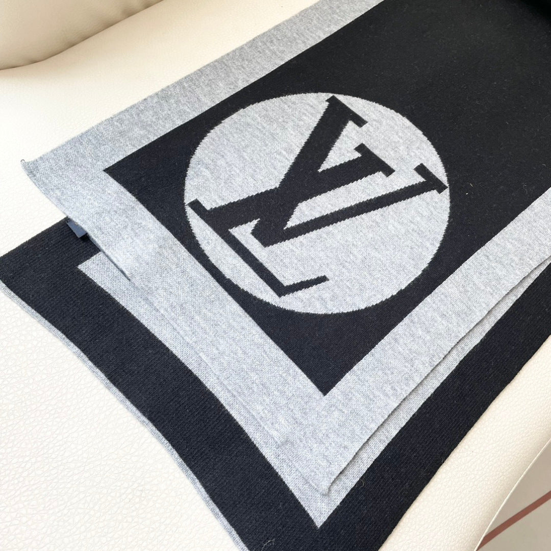 LV Exclusive Scarf 180cm Black Gray Cashmere 968497