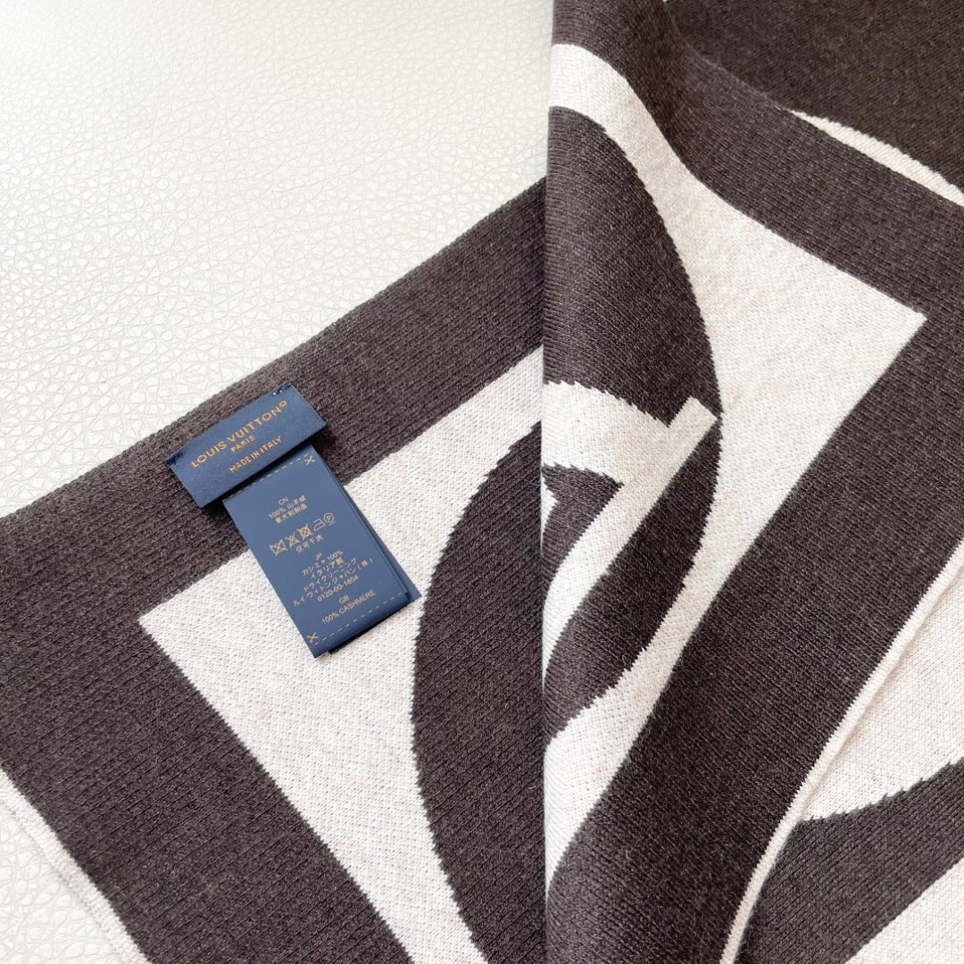 LV Exclusive Scarf 180cm Black White Cashmere 968498