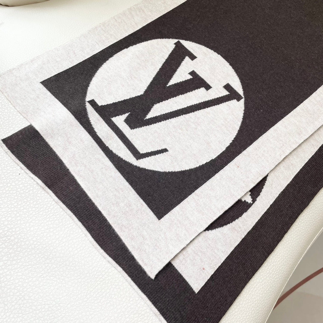 LV Exclusive Scarf 180cm Black White Cashmere 968498
