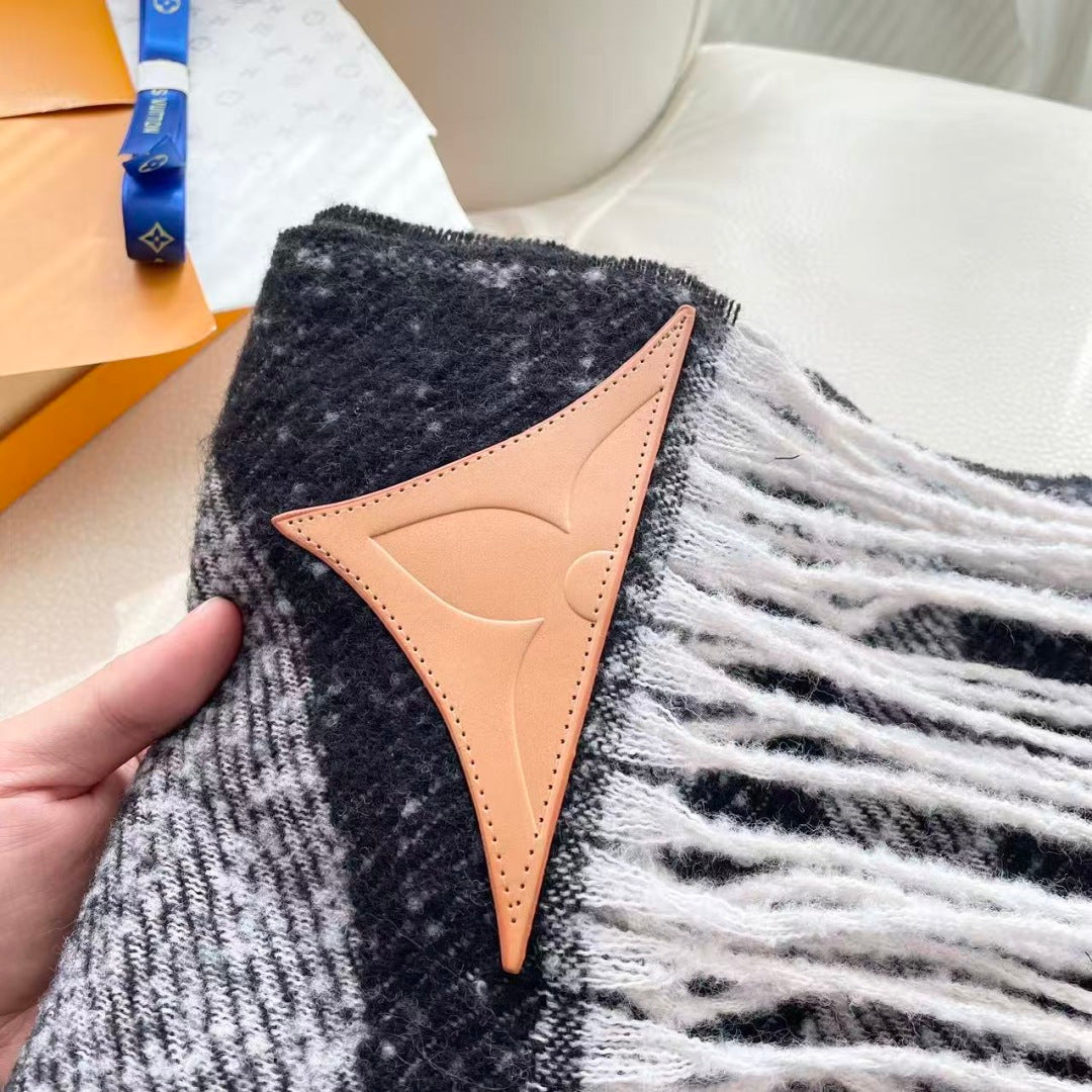 LV Scarf 190cm Black Gray Wool 968486