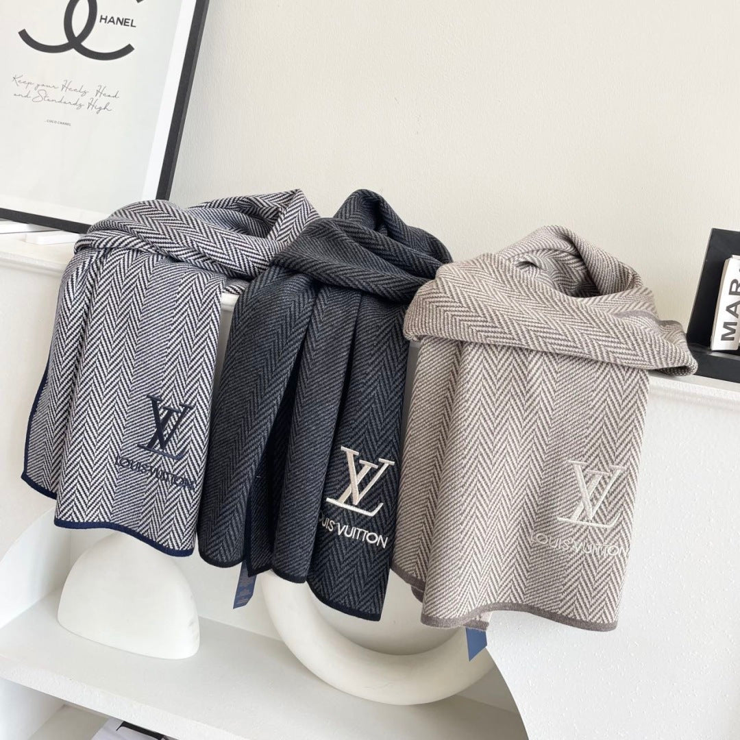 LV Couple's Style Scarf 180cm Gray Blue Cashmere 976363