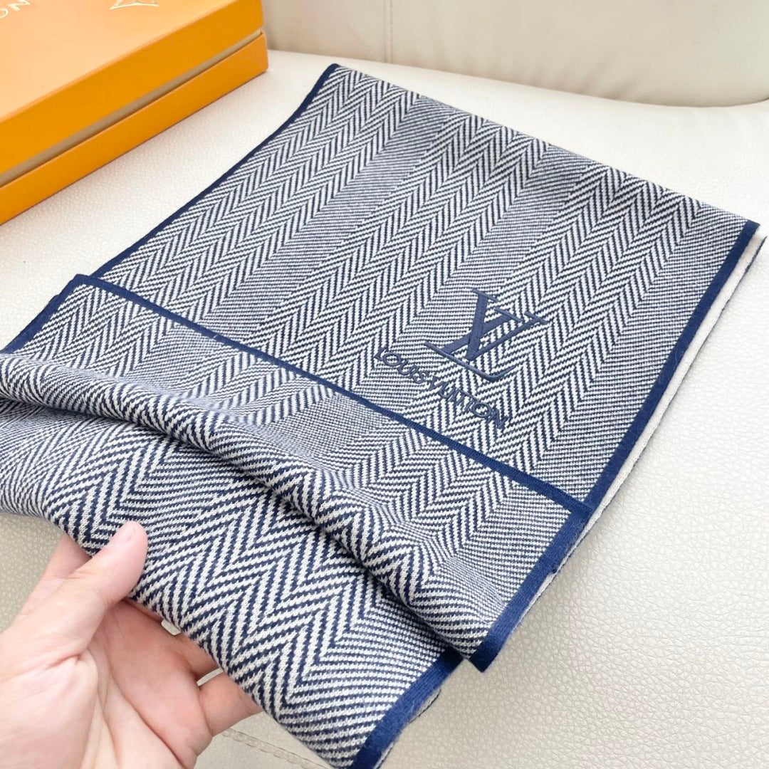 LV Couple's Style Scarf 180cm Gray Blue Cashmere 976363