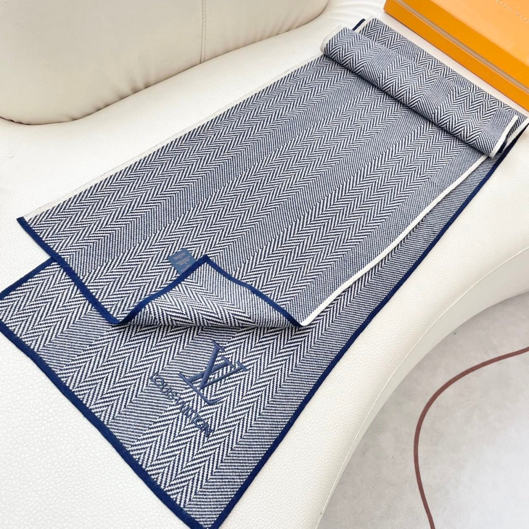 LV Couple's Style Scarf 180cm Gray Blue Cashmere 976363