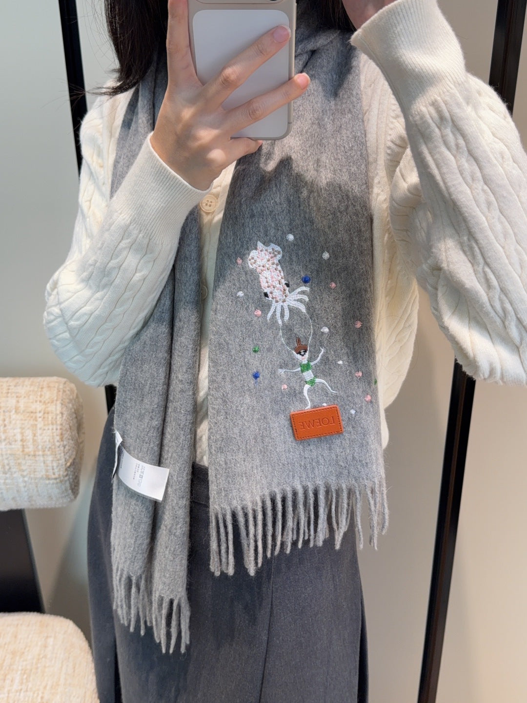 Loewe Scarf 180CM Gray Wool-blend 902880