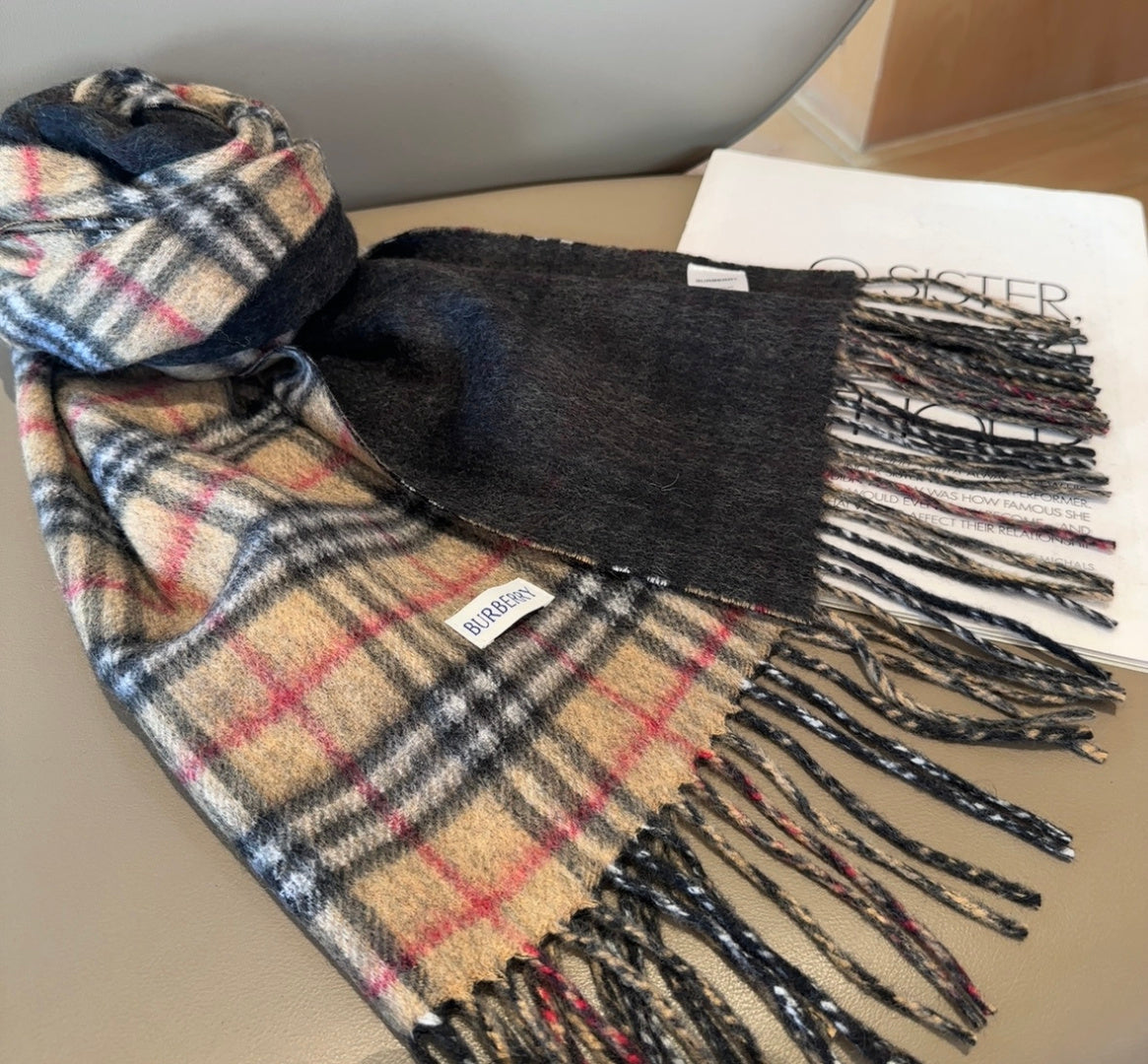 BBR British Style Classic Scarf 180CM Beige Black Cashmere 293542