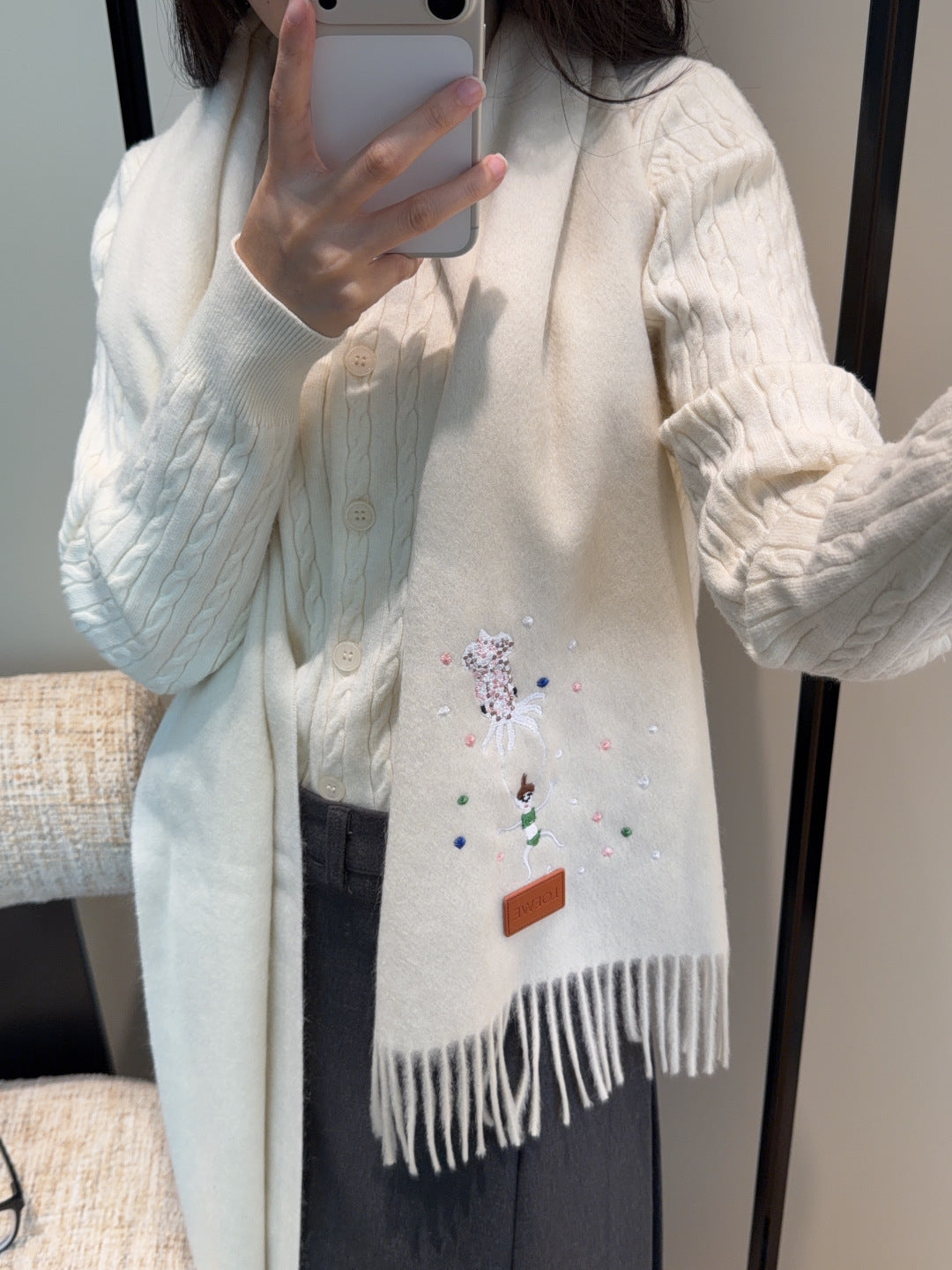 Loewe Scarf 180CM Ivory Wool-blend 909785