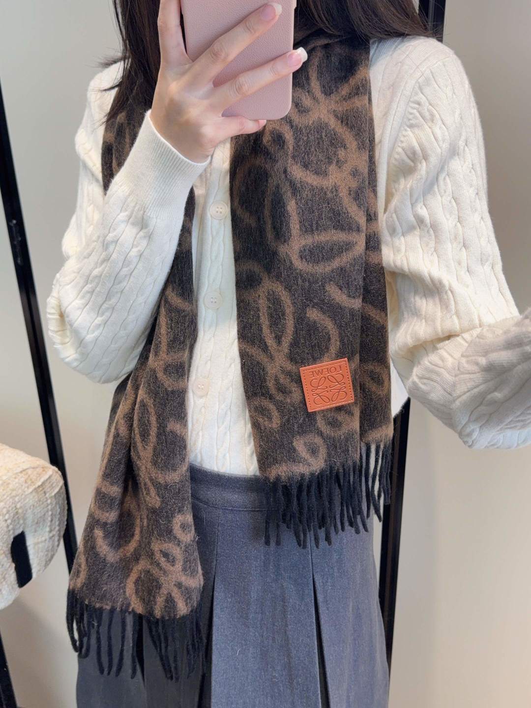 Loewe Scarf 180CM Black Brown Wool-blend 100121