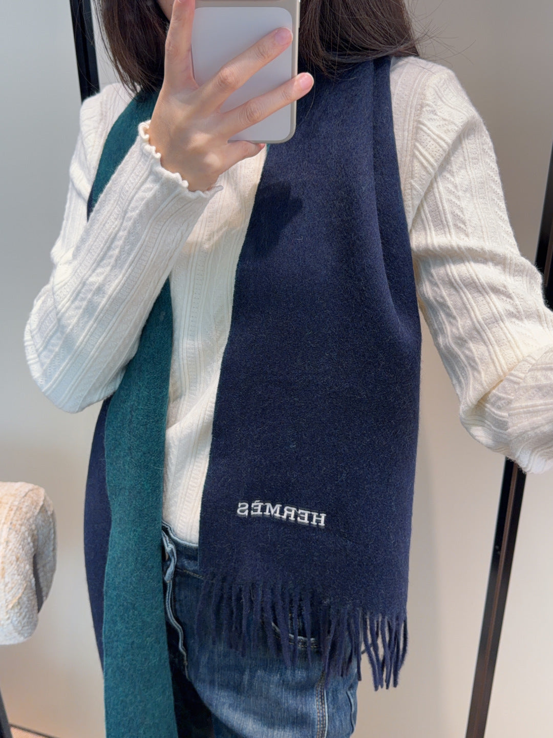 HM Scarf 190 CM Dark Blue Wool 969495