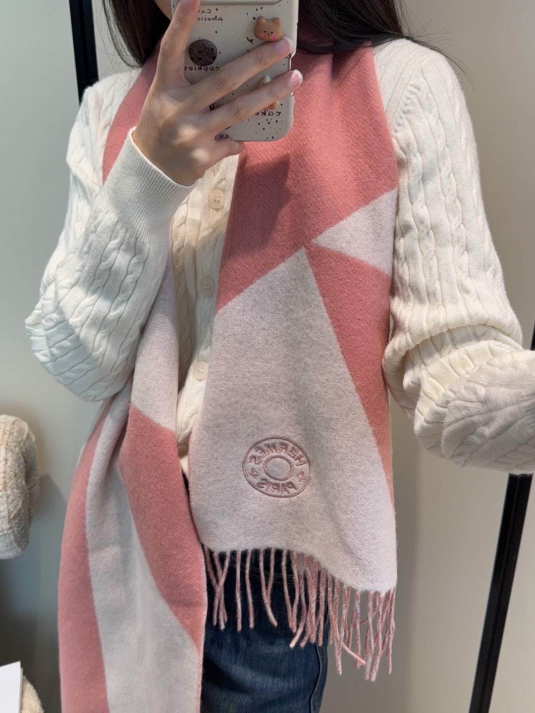 HM Scarf 190 CM Pink Ivory Wool 969496
