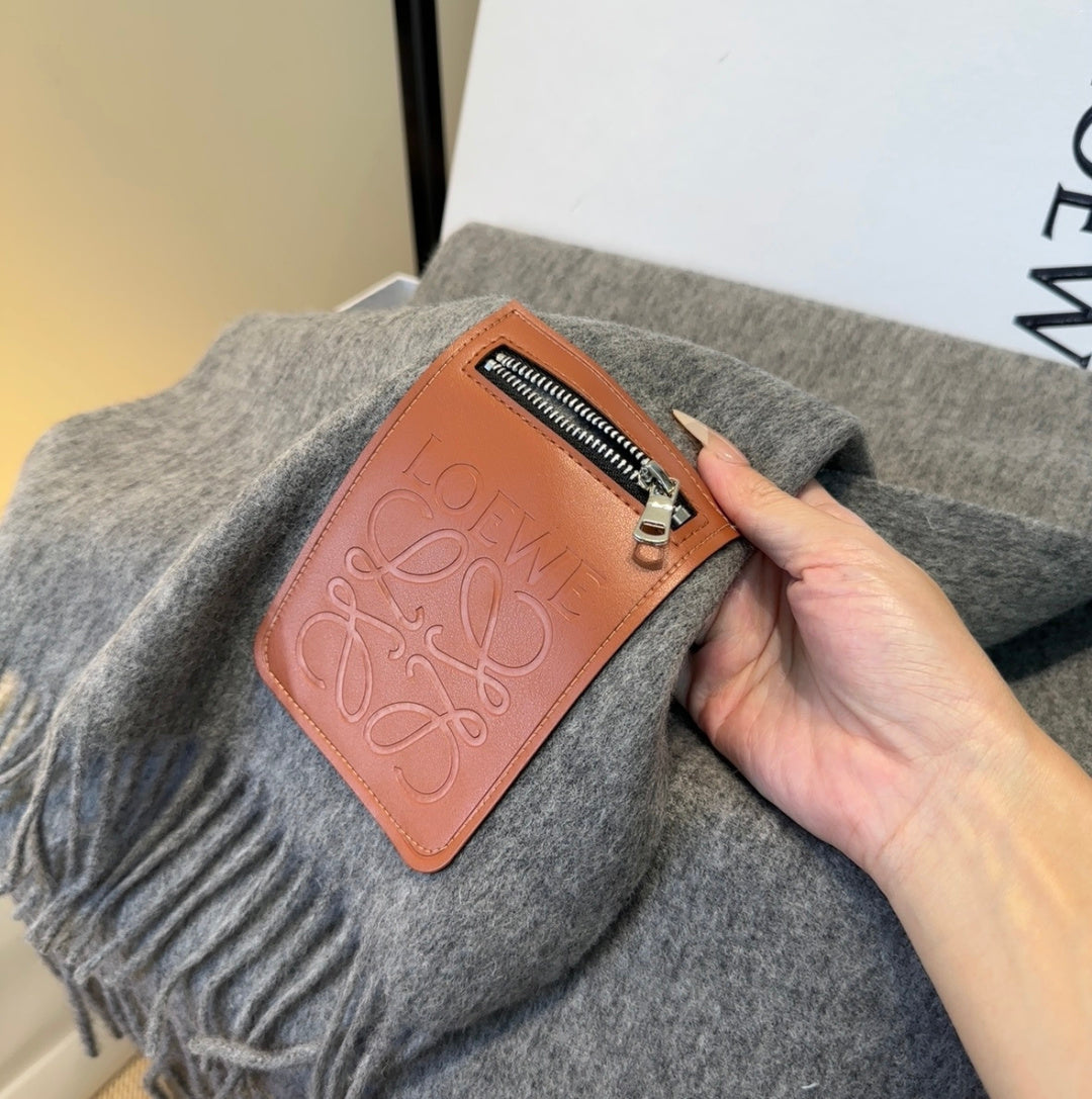 Loewe Scarf 180CM Gray Mix Camel Wool-blend Leather 969504