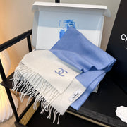 CC 25s Scarf 140cm White Blue Cashmere 973342