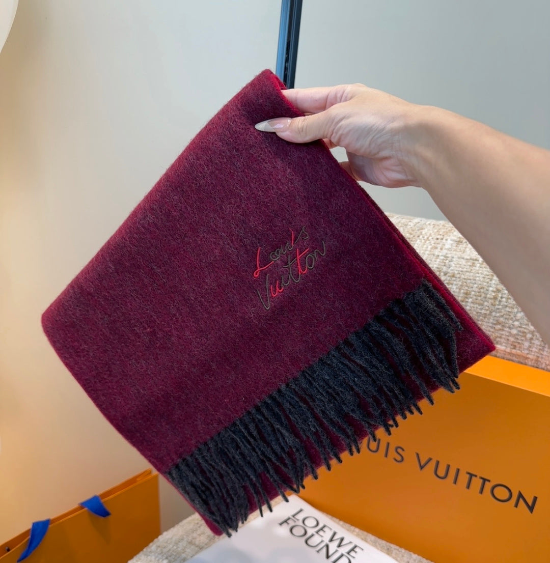LV Scarf 185cm Dark Red Wool Cashmere 976979