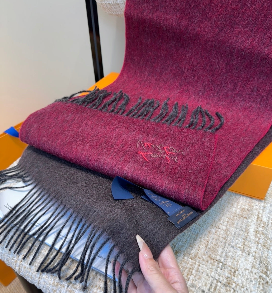 LV Scarf 185cm Dark Red Wool Cashmere 976979