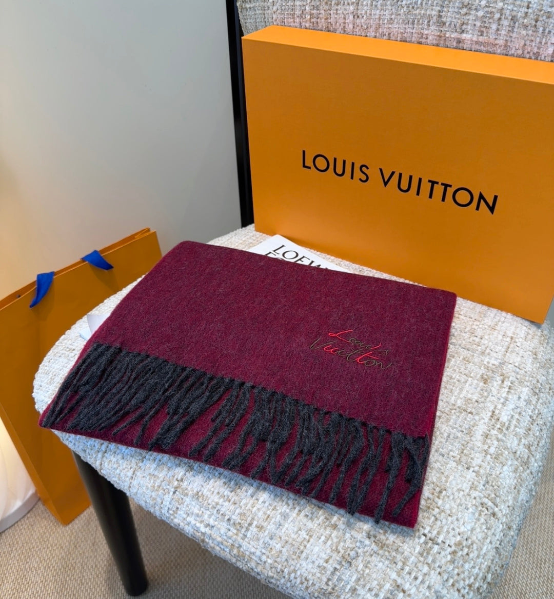 LV Scarf 185cm Dark Red Wool Cashmere 976979