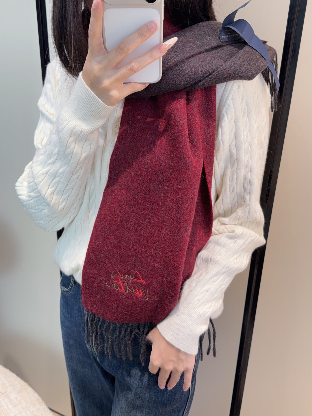 LV Scarf 185cm Dark Red Wool Cashmere 976979