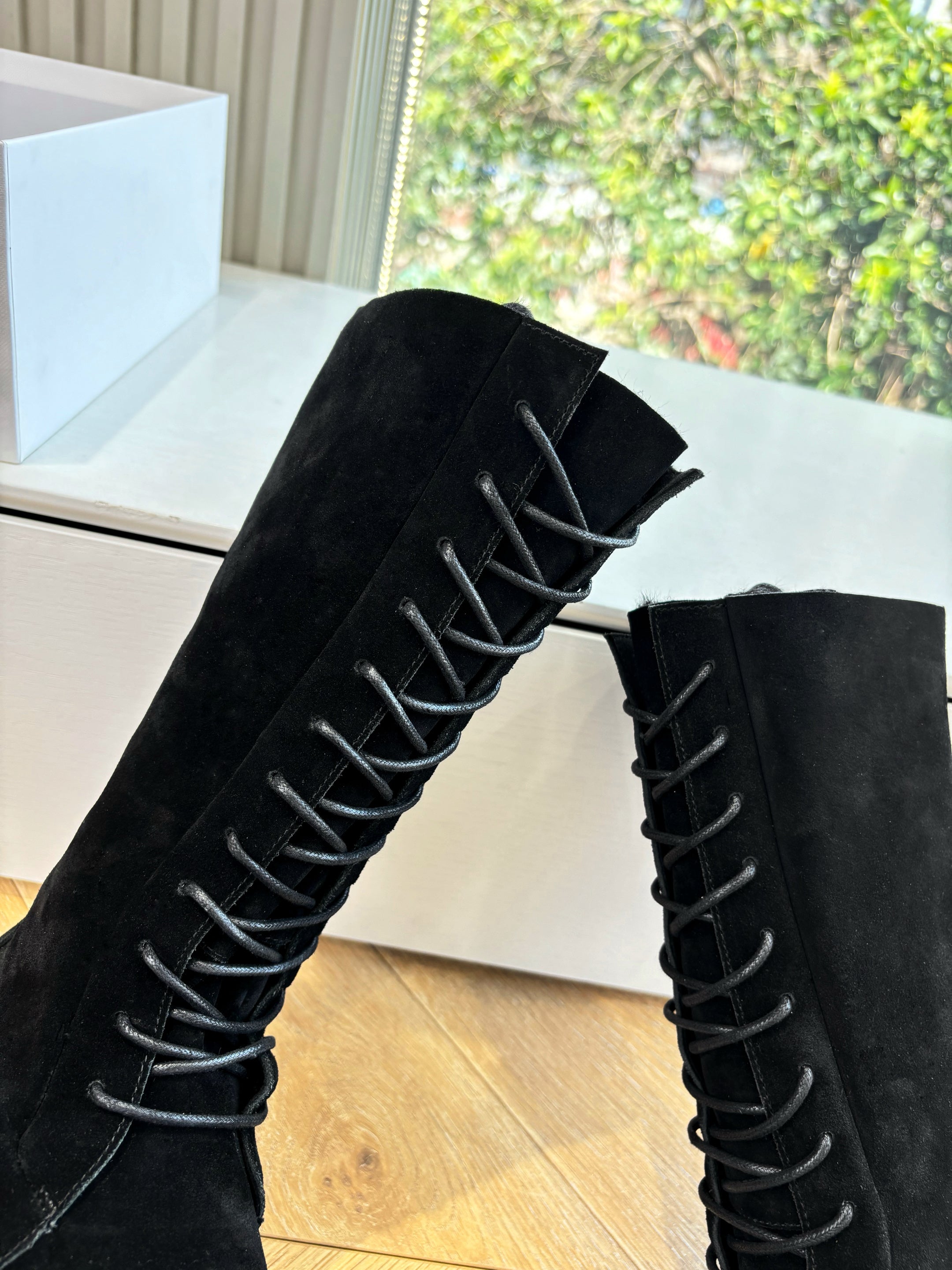 The Row 2025 Tyler Lace-up Boot Black Suede 549347