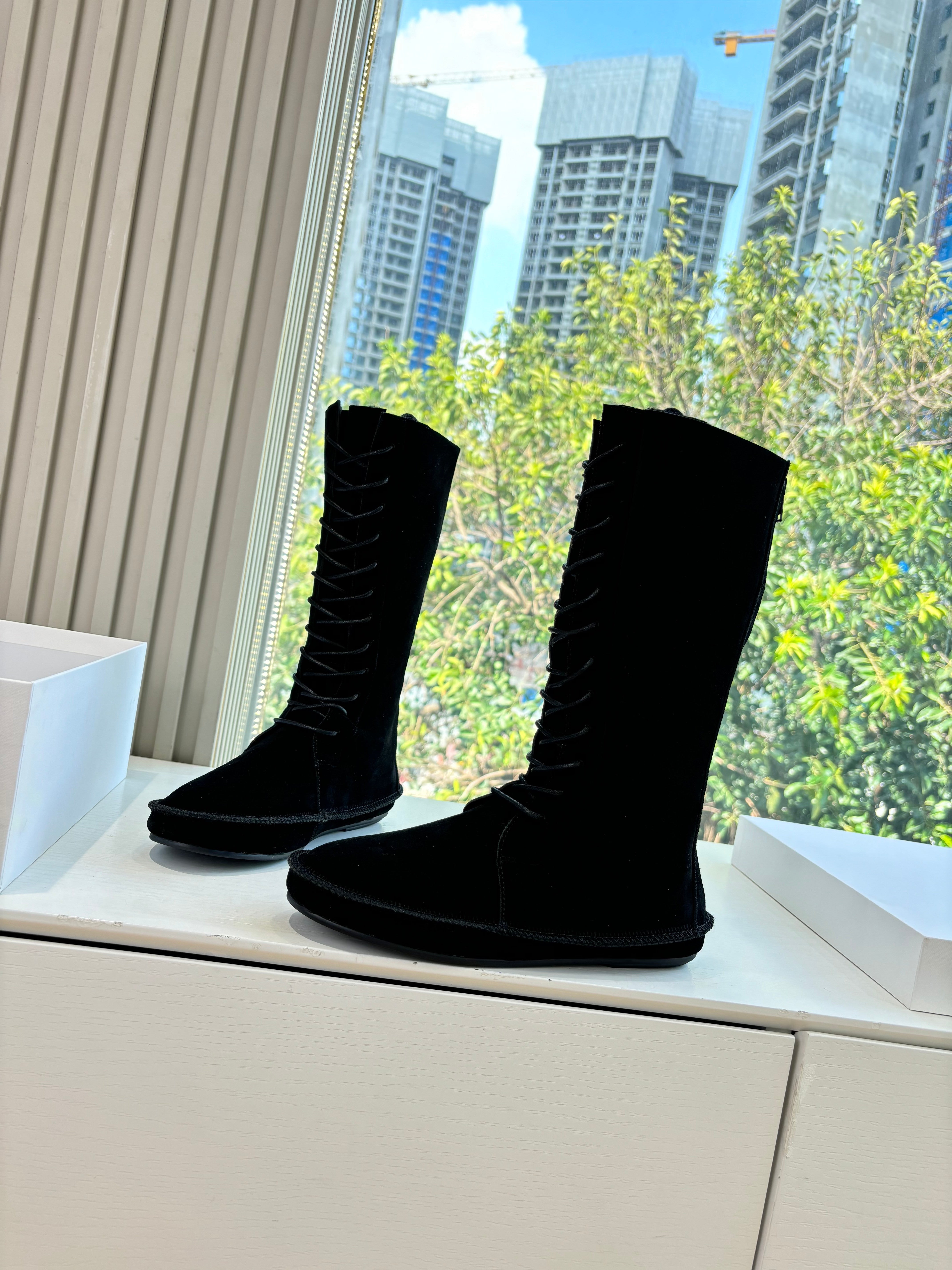 The Row 2025 Tyler Lace-up Boot Black Suede 549347