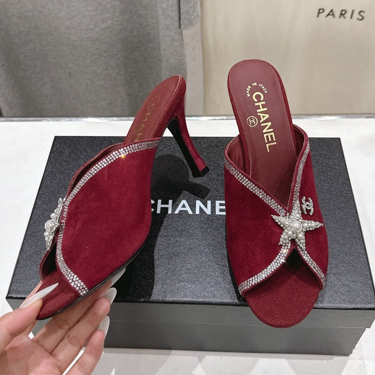 Channel 2026 High-Heeled Mules 90mm Strass Suede 896436