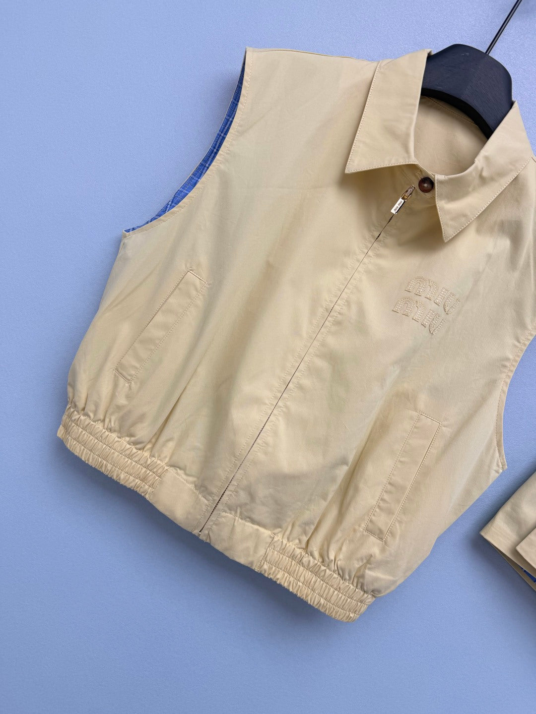 Miumiu 2026 Vest and Skirt Set Pale Yellow Polyester