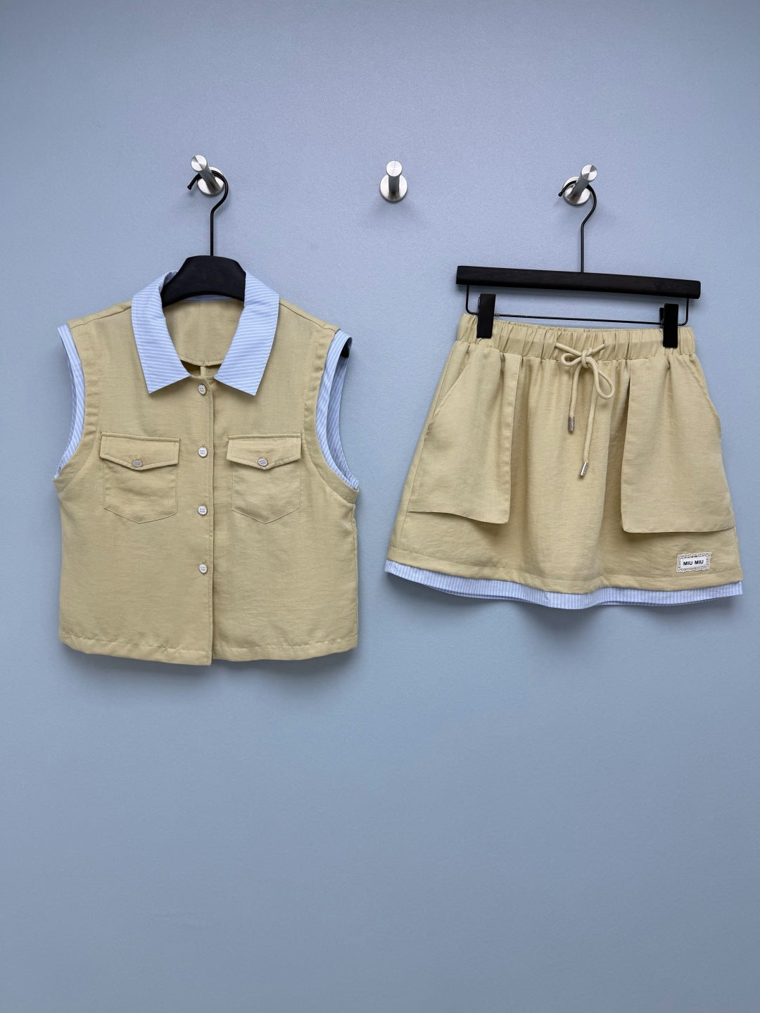 MiuMiu 2026 Vest and Skirt Set Brown Cotton 643288