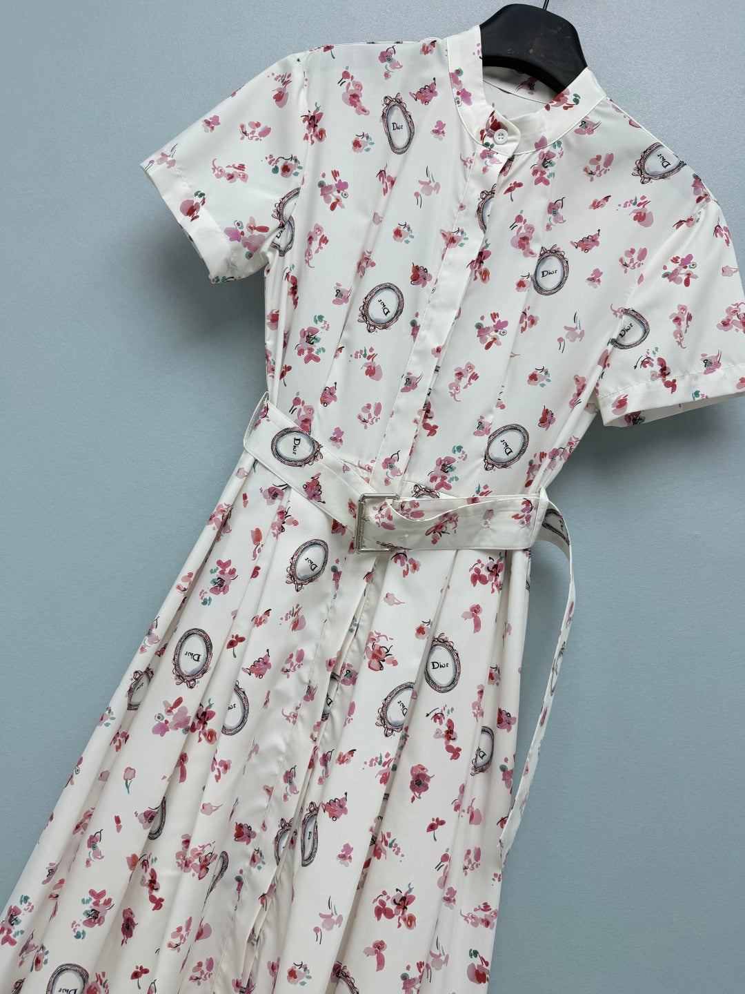 Dior 2026 Floral Stand Collar Slim Waist Shirt Dress Polyester 392333
