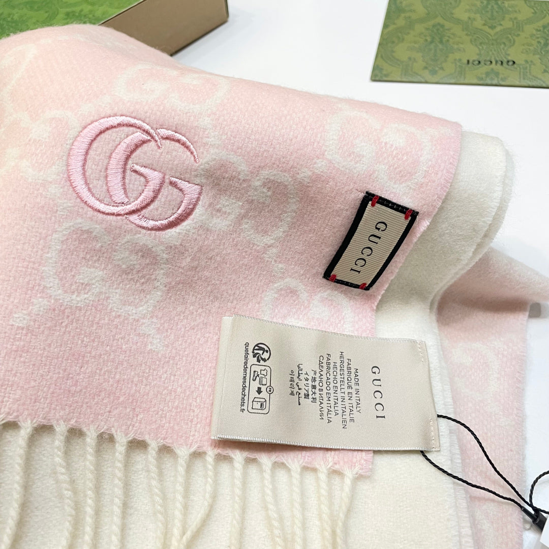 GG Double G Jacquard Scarf 180CM  Light Pink Wool 283075