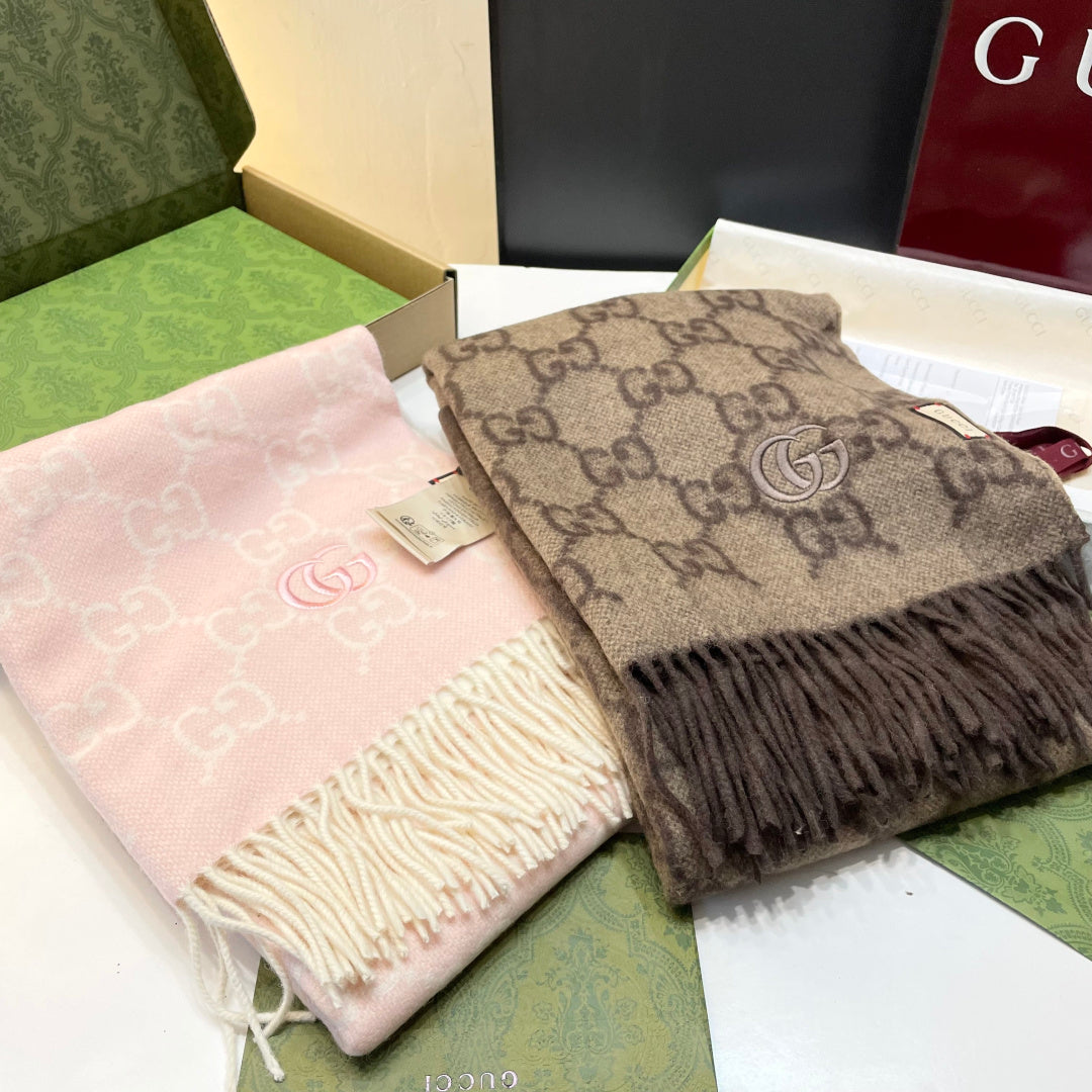 GG Double G Jacquard Scarf 180CM  Light Pink Wool 283075