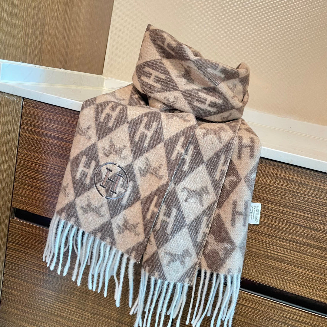 HM 25s Reversible Scarf 200cm Brown Beige Cashmere 960511