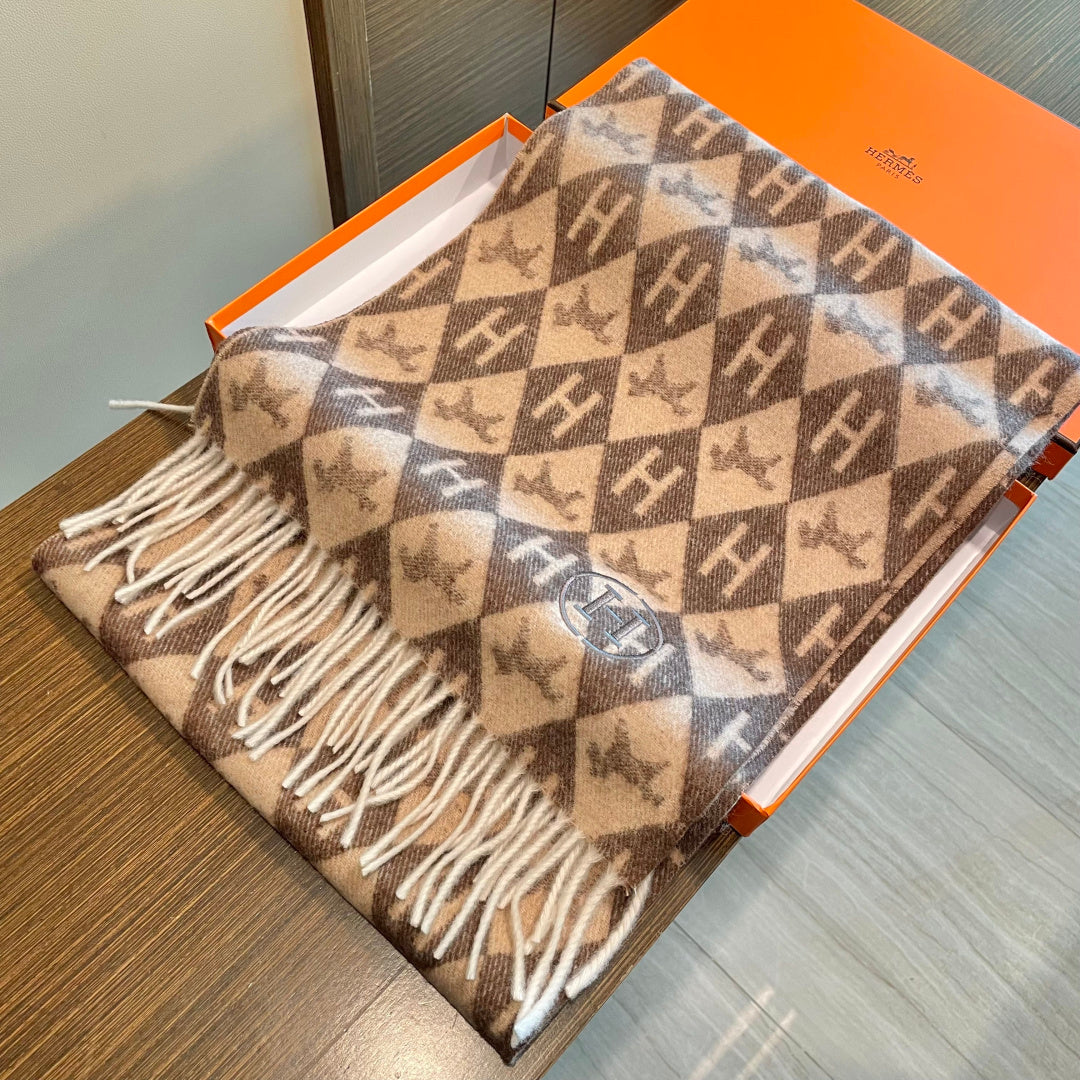 HM 25s Reversible Scarf 200cm Brown Beige Cashmere 960511