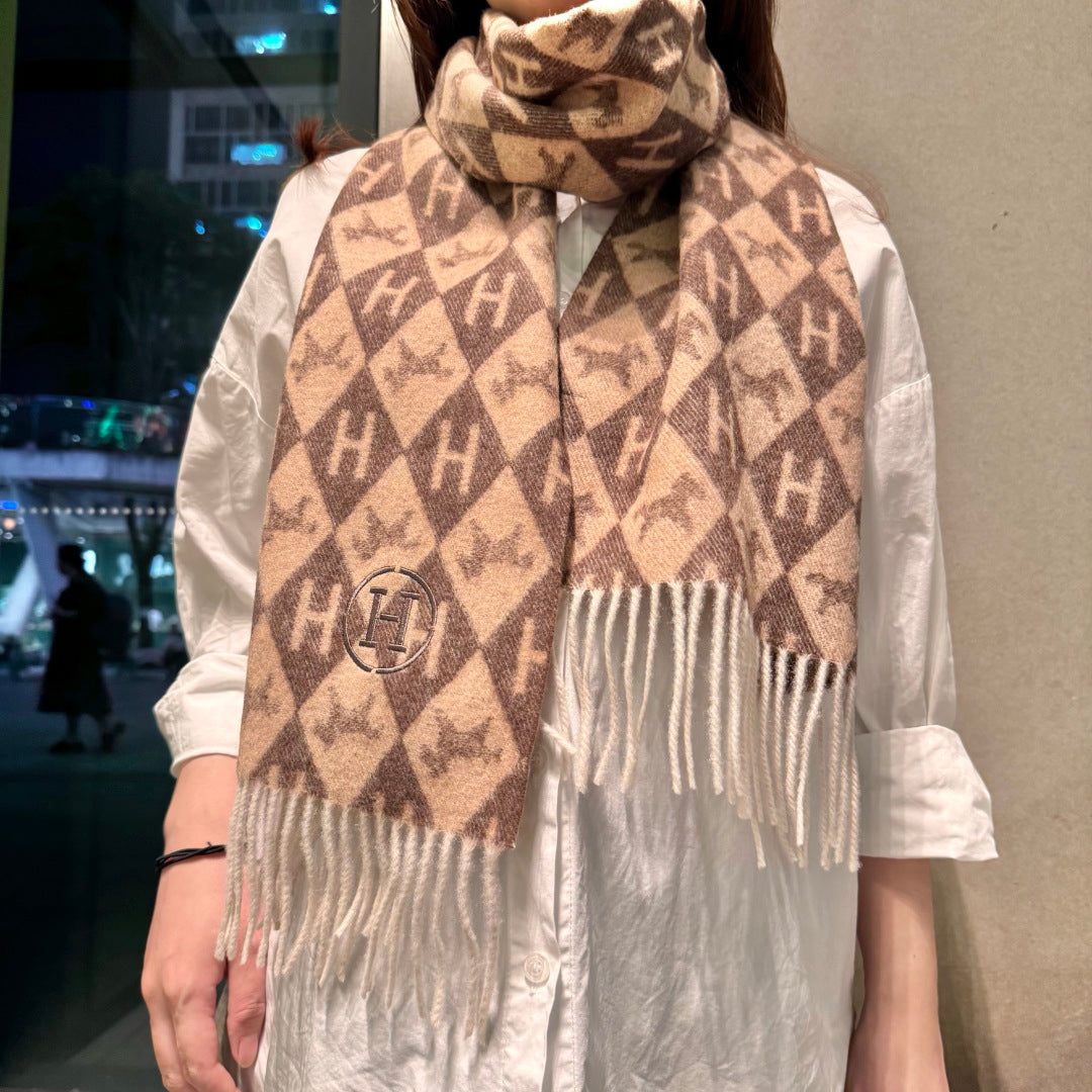 HM 25s Reversible Scarf 200cm Brown Beige Cashmere 960511