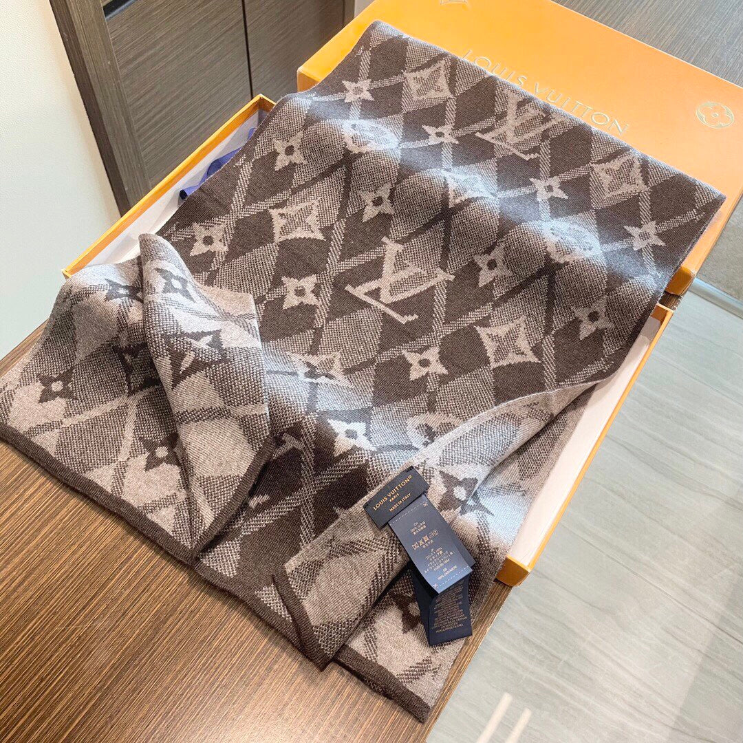 LV Scarf 200cm Brown Cashmere 968476