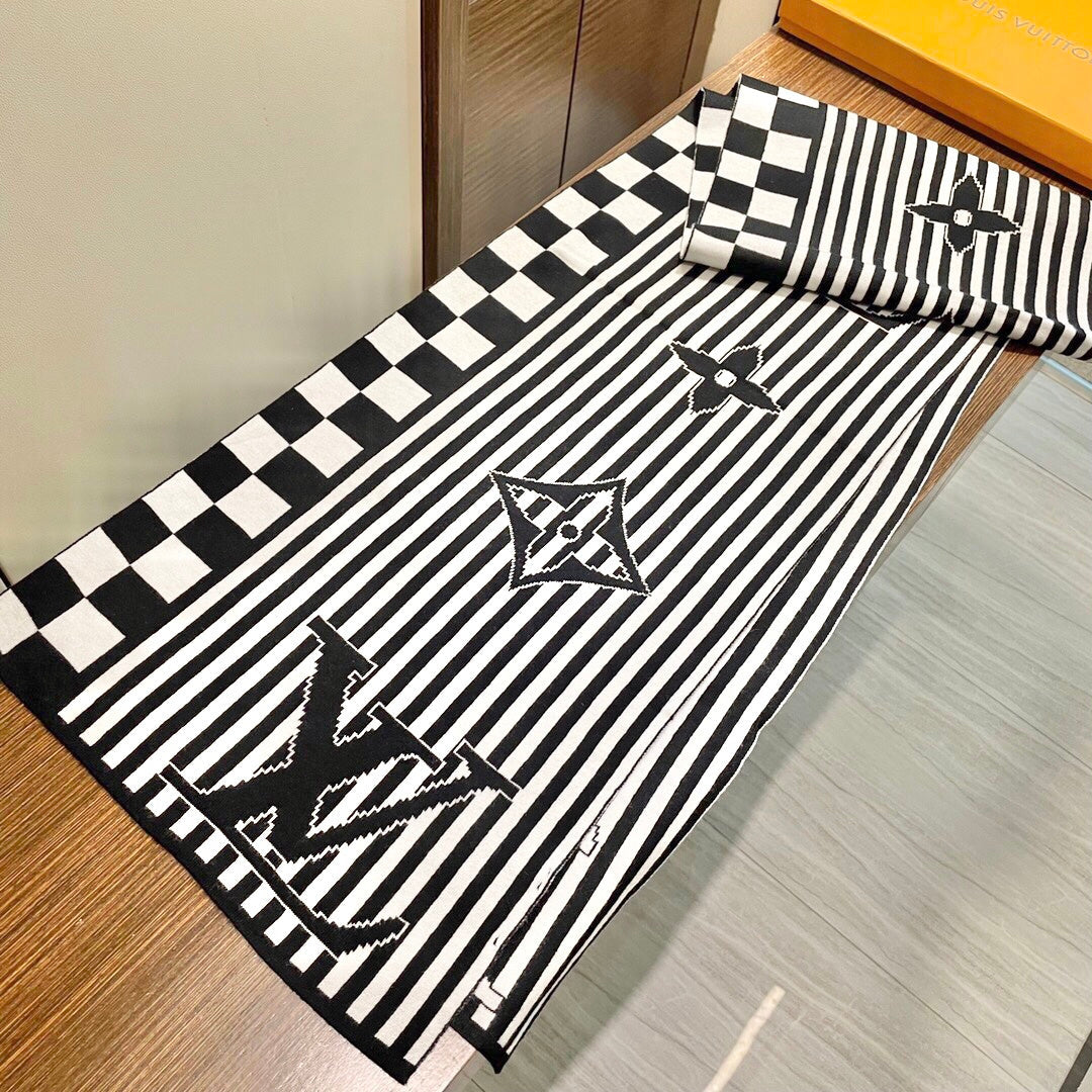 LV Unisex Scarf 180cm White Black Fabric 968477