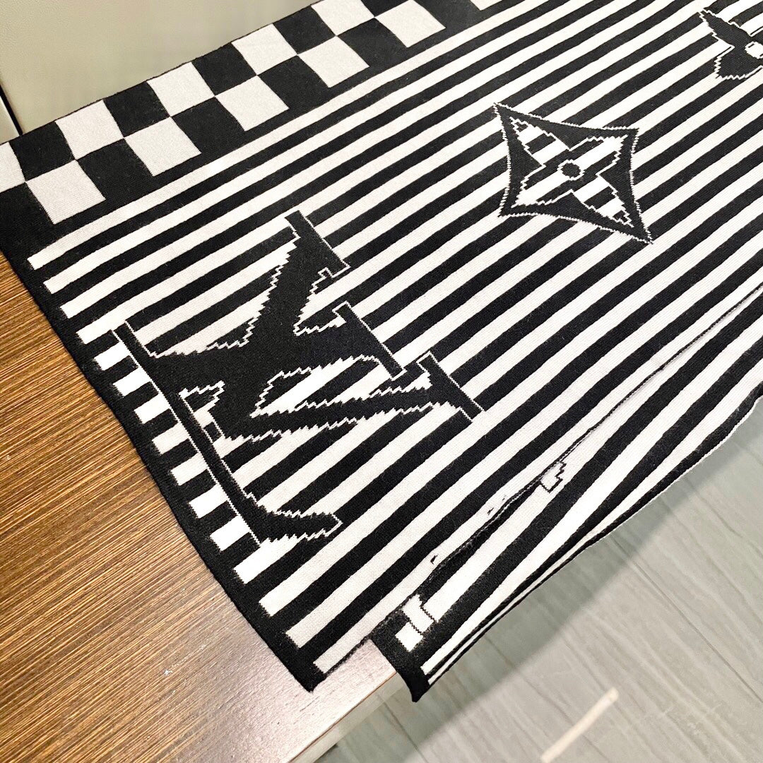 LV Unisex Scarf 180cm White Black Fabric 968477