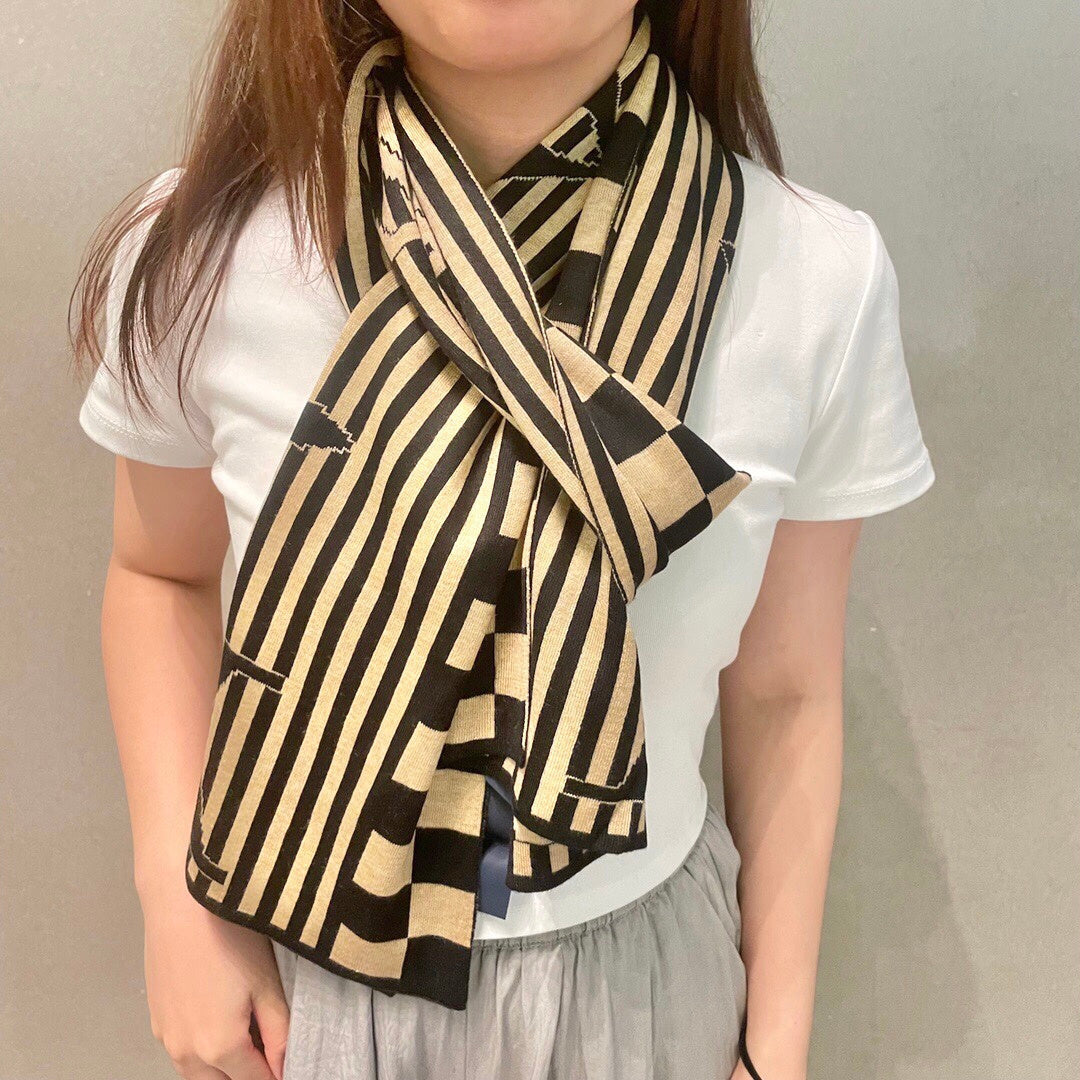 LV Unisex Scarf 180cm Black Beige Fabric 968478