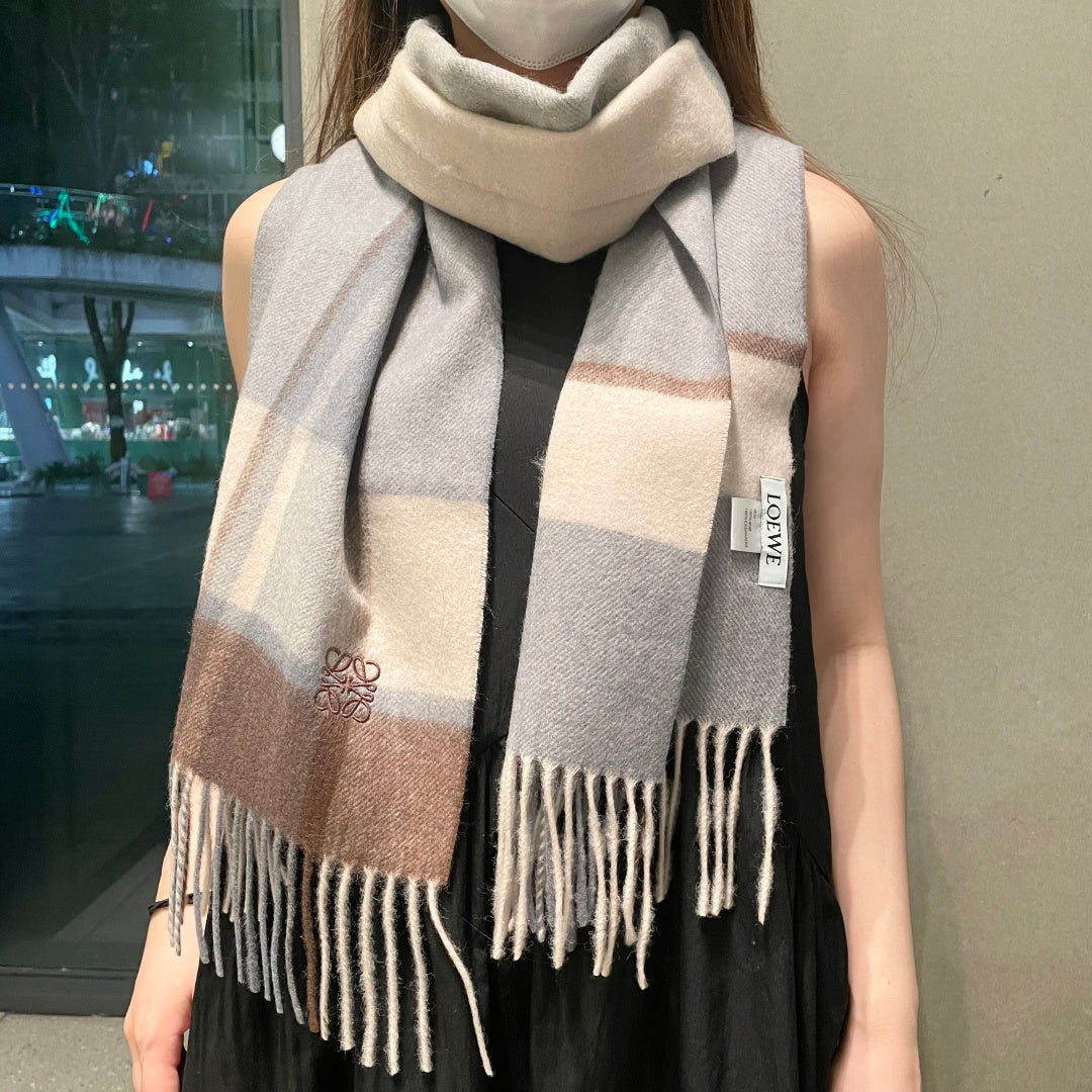 Loewe Scarf 180CM  Light Brown Gray Cashmere 969303