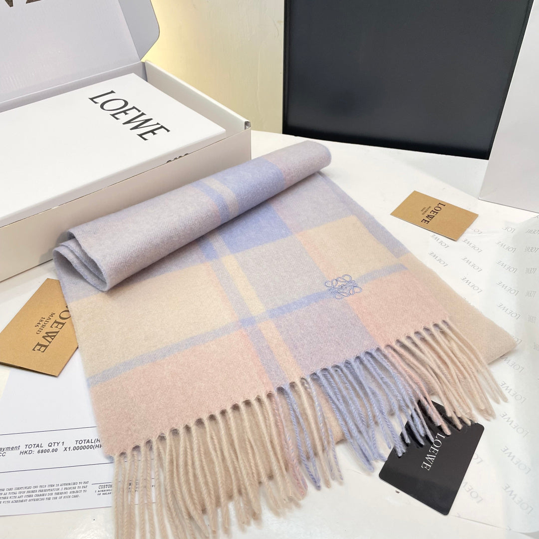 Loewe Scarf 180CM  Light Blue Beige Cashmere 969304